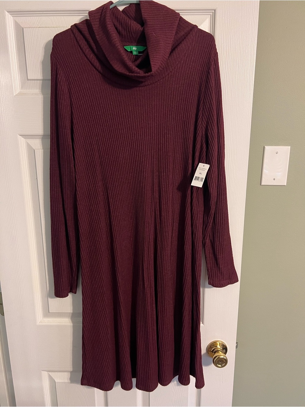 Ribbed cowl neck Swing Dress - Burgundy